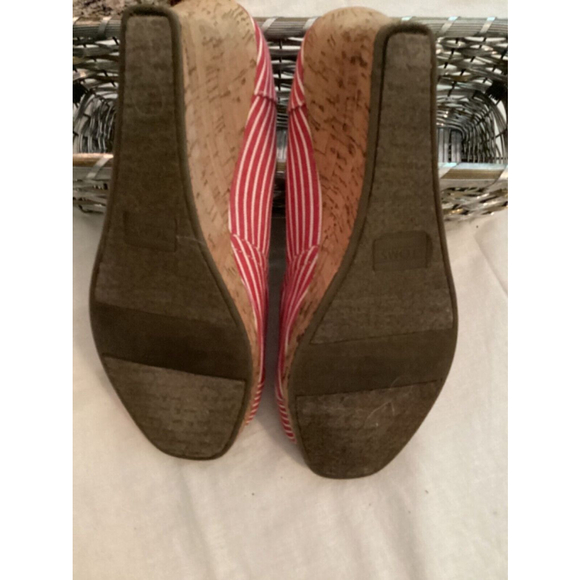 Toms Red and White Striped Peep-Toe Wedges Espadrilles Size W10 - Picture 4 of 6